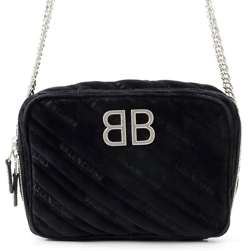 バレンシアガ チェーンショルダーバッグ BB レポーターXS ベロア 526678 BALENCIAGA 黒