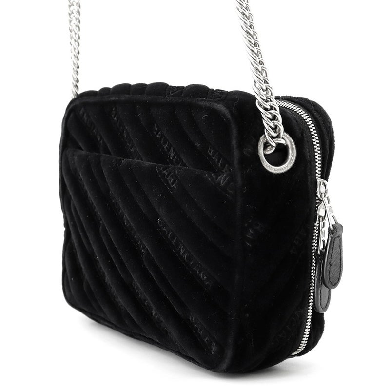 バレンシアガ チェーンショルダーバッグ BB レポーターXS ベロア 526678 BALENCIAGA 黒