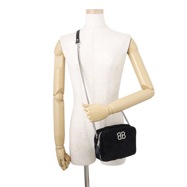 バレンシアガ チェーンショルダーバッグ BB レポーターXS ベロア 526678 BALENCIAGA 黒
