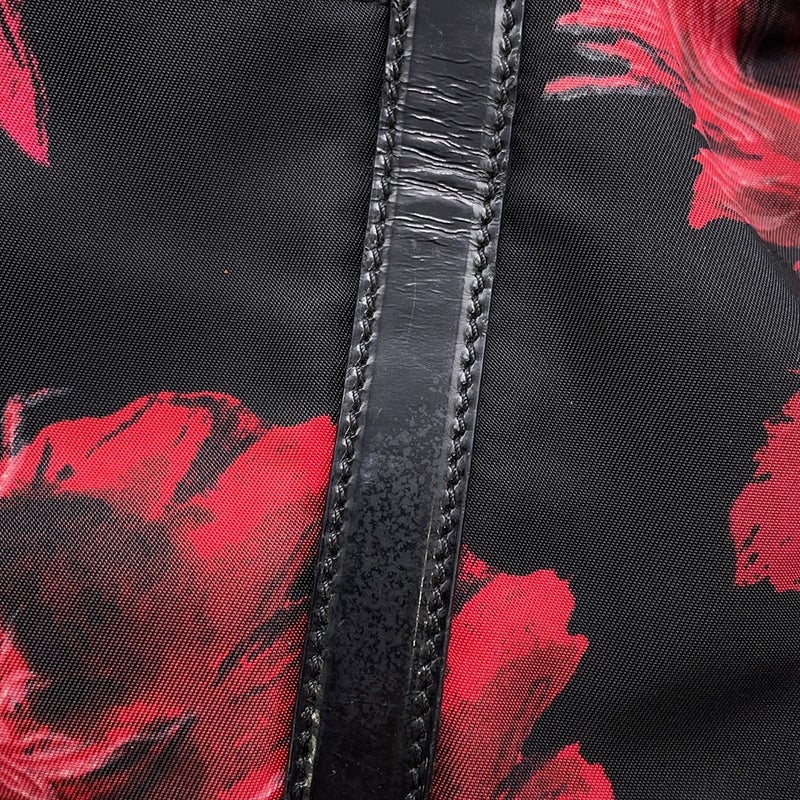 プラダ ハンドバッグ フラワーモチーフ ナイロン PRADA ２wayショルダー 黒