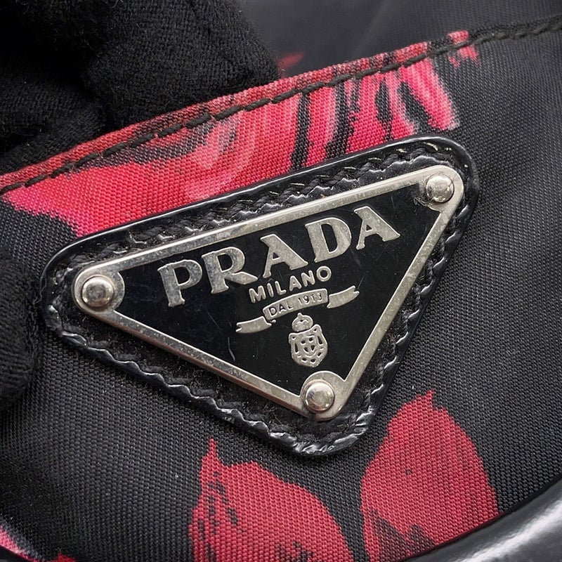 プラダ ハンドバッグ フラワーモチーフ ナイロン PRADA ２wayショルダー 黒