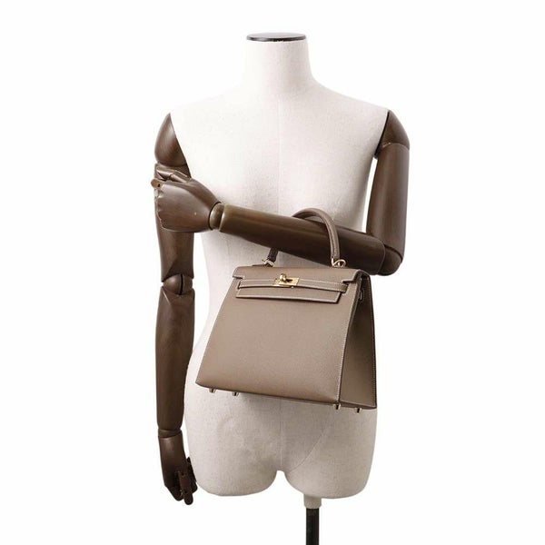 エルメス ハンドバッグ ケリー25 外縫い エトゥープ/ゴールド金具 エプソン B刻印 2wayショルダー