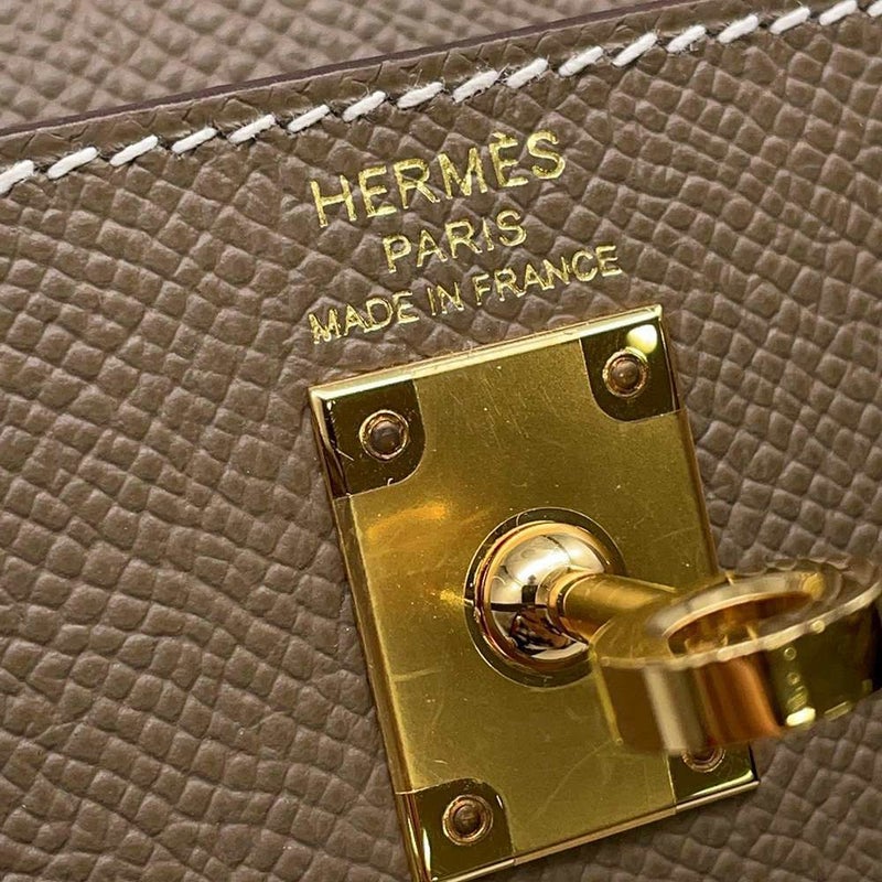 エルメス ハンドバッグ ケリー25 外縫い エトゥープ/ゴールド金具 エプソン B刻印 2wayショルダー
