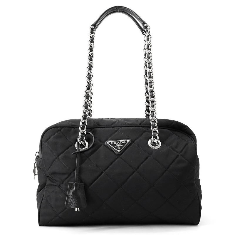 プラダ チェーンショルダーバッグ トライアングルロゴ キルティング ナイロン 1BB903 PRADA 黒