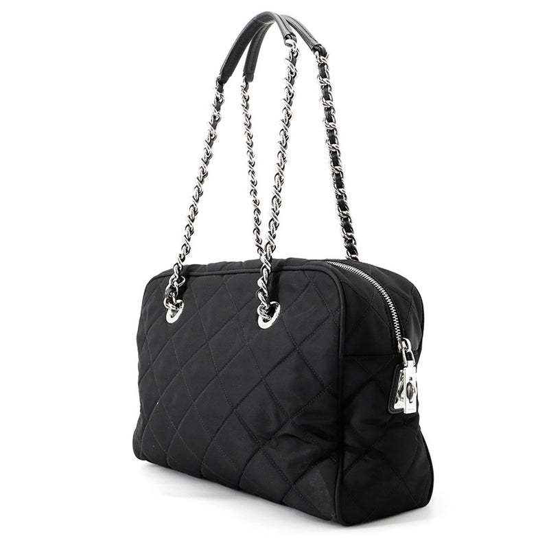 プラダ チェーンショルダーバッグ トライアングルロゴ キルティング ナイロン 1BB903 PRADA 黒