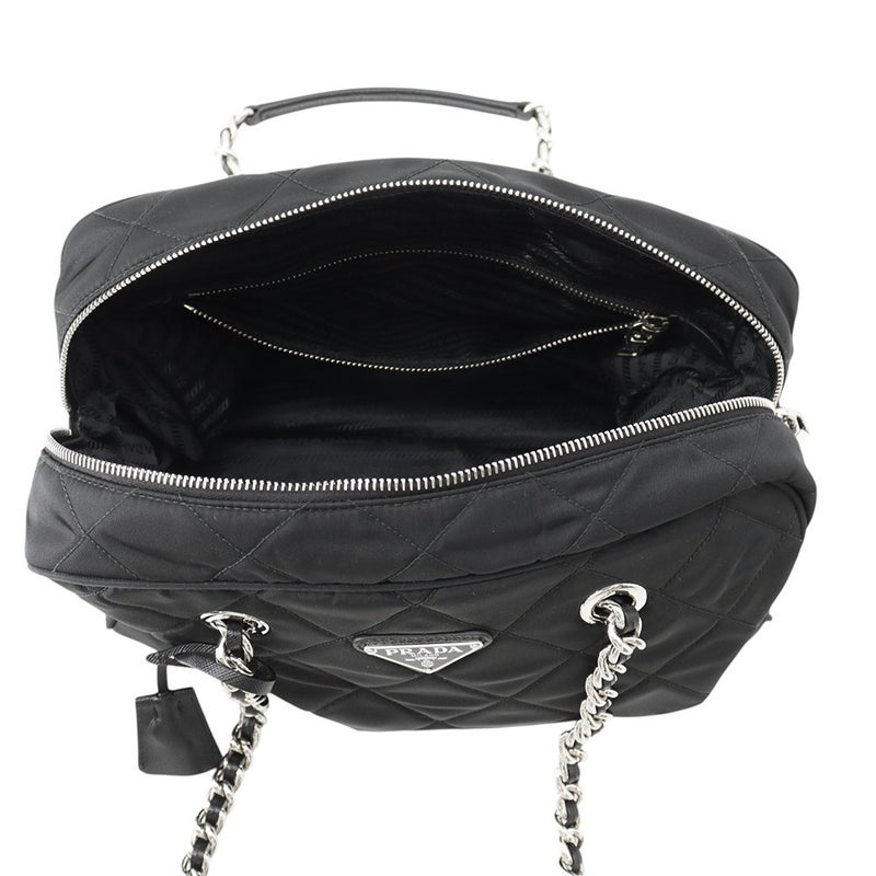 プラダ チェーンショルダーバッグ トライアングルロゴ キルティング ナイロン 1BB903 PRADA 黒