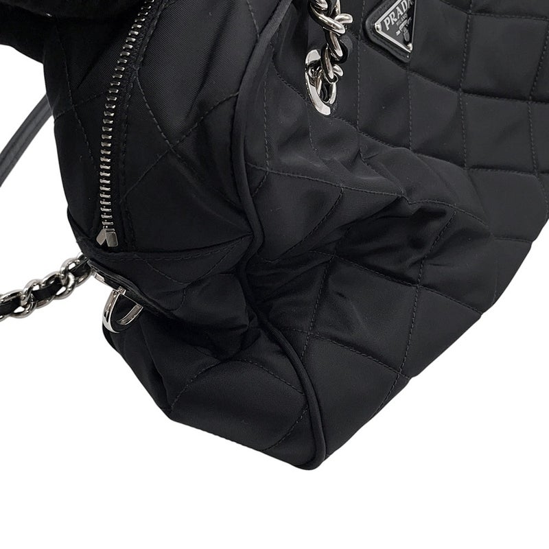 プラダ チェーンショルダーバッグ トライアングルロゴ キルティング ナイロン 1BB903 PRADA 黒