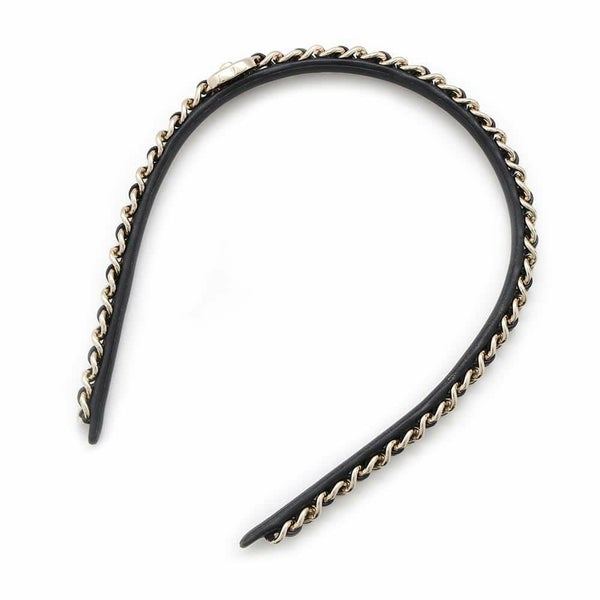 シャネル カチューシャ ココマーク チェーン ターンロック レザー B22V AB6143 CHANEL ヘアアクセサリー 黒