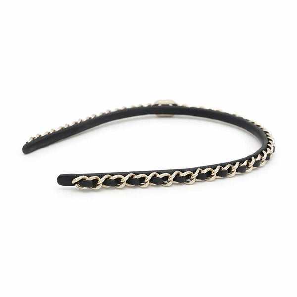 シャネル カチューシャ ココマーク チェーン ターンロック レザー B22V AB6143 CHANEL ヘアアクセサリー 黒