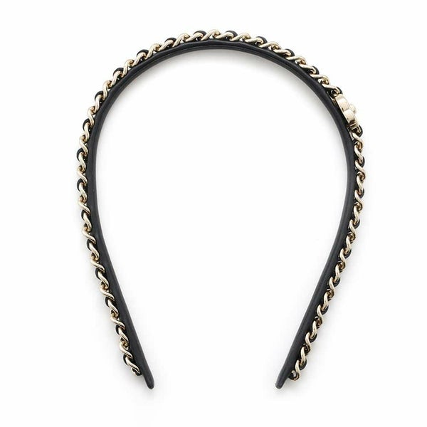シャネル カチューシャ ココマーク チェーン ターンロック レザー B22V AB6143 CHANEL ヘアアクセサリー 黒