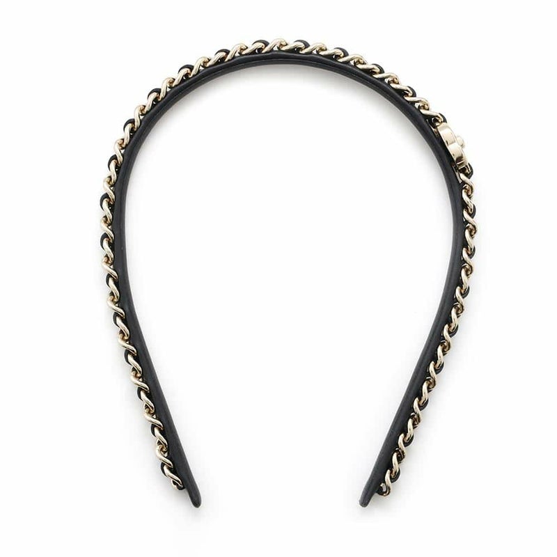 シャネル カチューシャ ココマーク チェーン ターンロック レザー B22V AB6143 CHANEL ヘアアクセサリー 黒