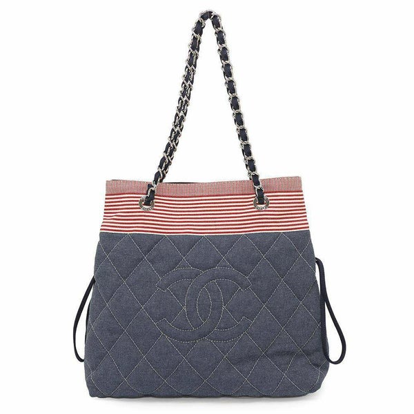 シャネル チェーントートバッグ ココマーク ボーダー  デニム A48450 CHANEL チェーンショルダーバッグ