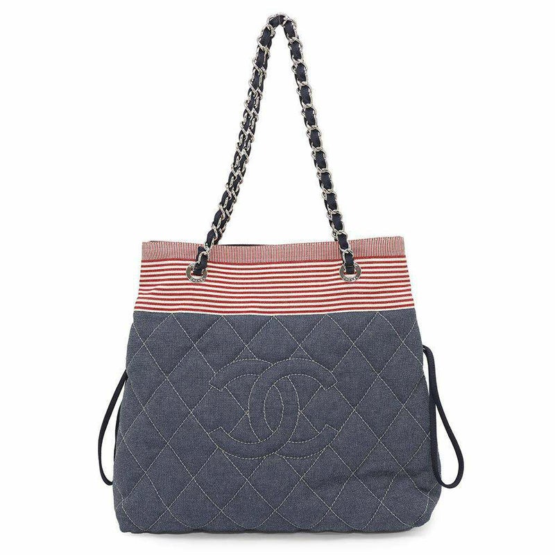 シャネル チェーントートバッグ ココマーク ボーダー  デニム A48450 CHANEL チェーンショルダーバッグ