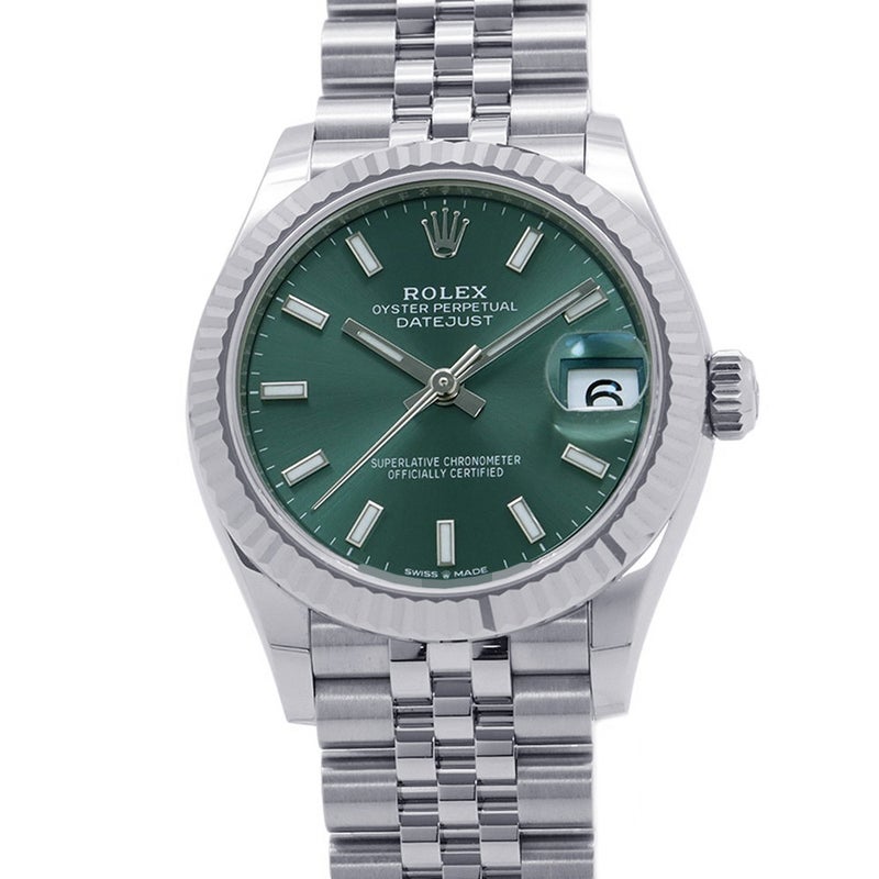 ロレックス デイトジャスト31 SS/K18WG ランダムシリアル ルーレット 278274 ROLEX 腕時計 ミントグリーン文字盤