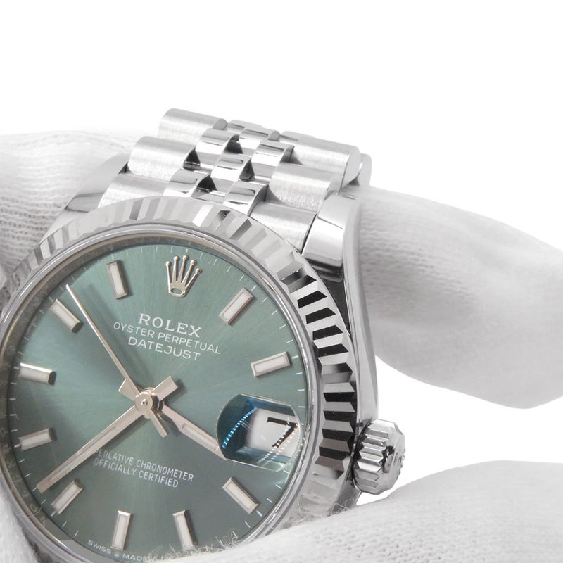 ロレックス デイトジャスト31 SS/K18WG ランダムシリアル ルーレット 278274 ROLEX 腕時計 ミントグリーン文字盤