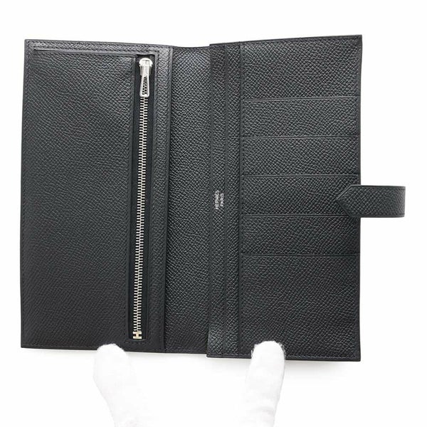 エルメス 長財布 ベアンスフレ ブラック/モノクローム金具 エプソン W刻印 HERMES 財布 黒