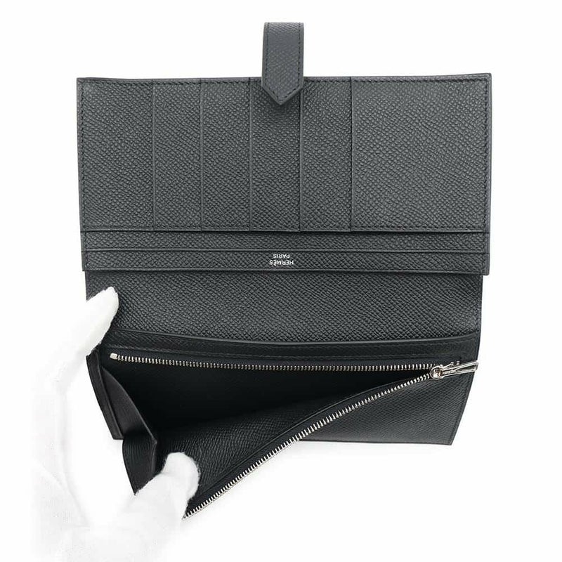 エルメス 長財布 ベアンスフレ ブラック/モノクローム金具 エプソン W刻印 HERMES 財布 黒