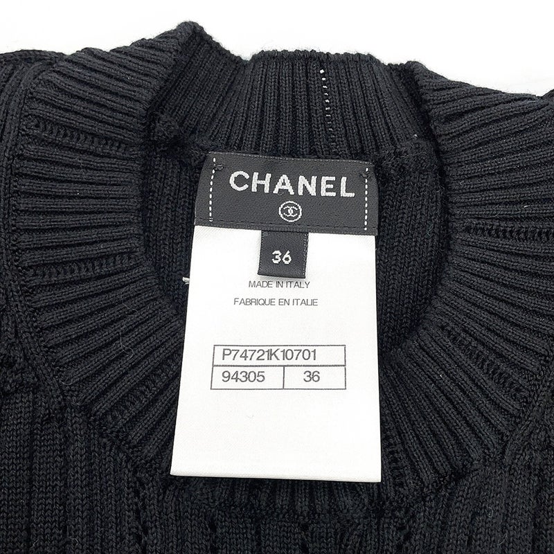 シャネル ニット ココマーク 半袖 コットン レディースサイズ36 P74721 CHANEL 黒 トップス