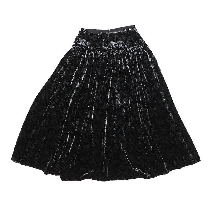 シャネル スカート ココマーク ベルベット レディースサイズ36 P78020 CHANEL 黒