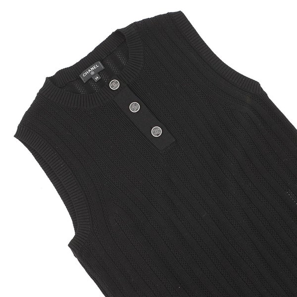 シャネル ニット ココマークボタン リブニット ベスト コットン レディースサイズ38 P70420 CHANEL 黒 トップス