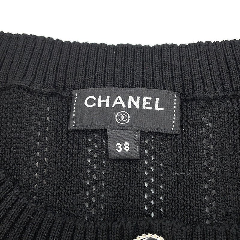シャネル ニット ココマークボタン リブニット ベスト コットン レディースサイズ38 P70420 CHANEL 黒 トップス