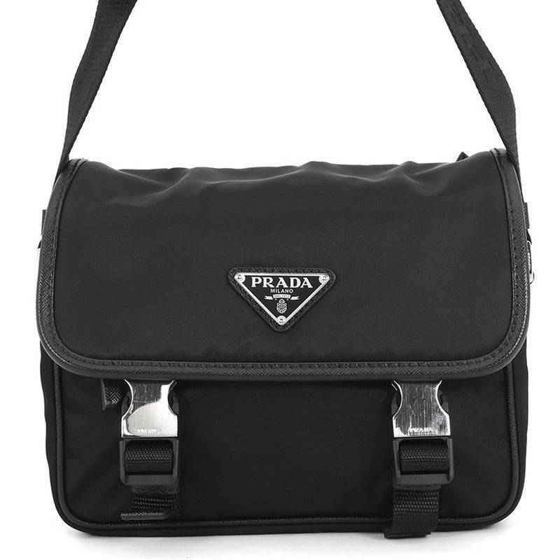プラダ ショルダーバッグ Re-Nylon トライアングルロゴ ナイロン サフィアーノレザー 2VD034 PRADA 黒