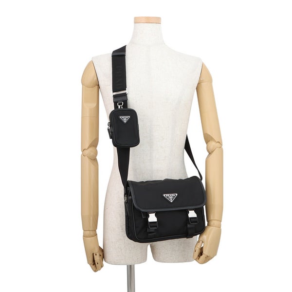 プラダ ショルダーバッグ Re-Nylon トライアングルロゴ ナイロン サフィアーノレザー 2VD034 PRADA 黒
