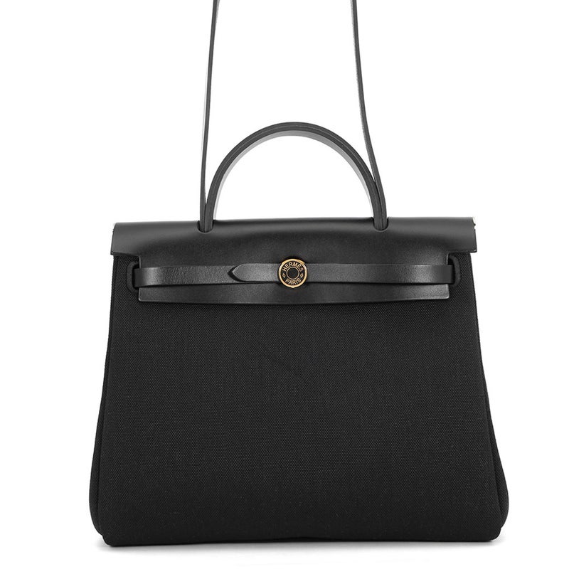 エルメス エールバッグジップPM ルトゥルネ ブラック/ラッカー金具/ゴールド金具 トワルミリタリー/ヴァッシュハンター W刻印 黒