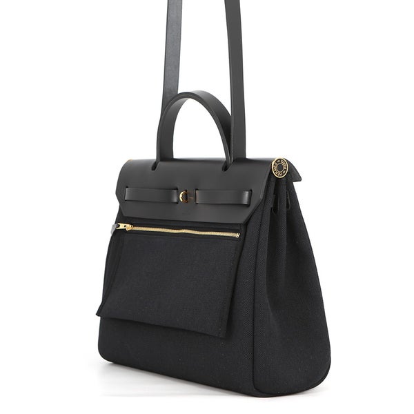 エルメス エールバッグジップPM ルトゥルネ ブラック/ラッカー金具/ゴールド金具 トワルミリタリー/ヴァッシュハンター W刻印 黒