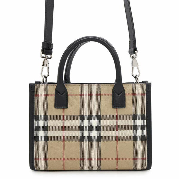 バーバリー トートバッグ チェック ロゴ PVC レザー BURBERRY 2wayショルダー ハンドバッグ 黒