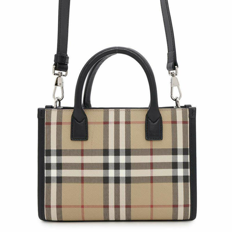 バーバリー トートバッグ チェック ロゴ PVC レザー BURBERRY 2wayショルダー ハンドバッグ 黒
