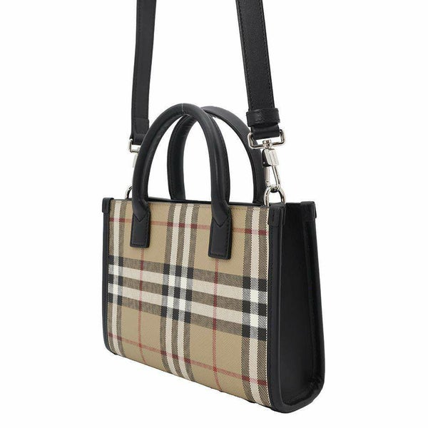バーバリー トートバッグ チェック ロゴ PVC レザー BURBERRY 2wayショルダー ハンドバッグ 黒