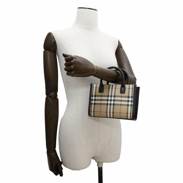 バーバリー トートバッグ チェック ロゴ PVC レザー BURBERRY 2wayショルダー ハンドバッグ 黒