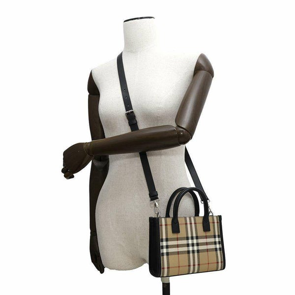 バーバリー トートバッグ チェック ロゴ PVC レザー BURBERRY 2wayショルダー ハンドバッグ 黒