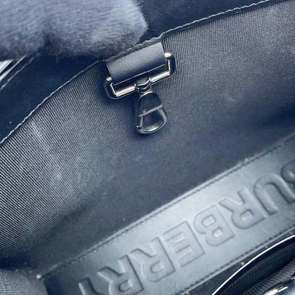 バーバリー トートバッグ チェック ロゴ PVC レザー BURBERRY 2wayショルダー ハンドバッグ 黒