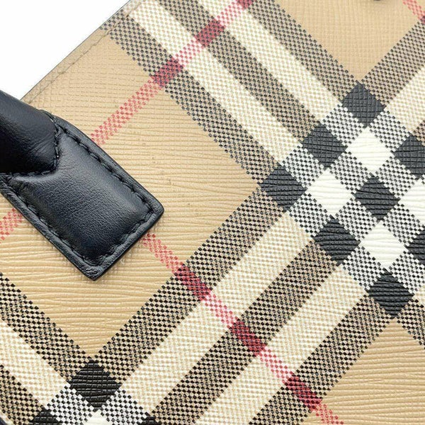 バーバリー トートバッグ チェック ロゴ PVC レザー BURBERRY 2wayショルダー ハンドバッグ 黒