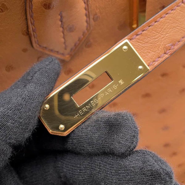 エルメス バーキン30 コニャック/ゴールド金具 オーストリッチ Y刻印 HERMES Birkin ハンドバッグ