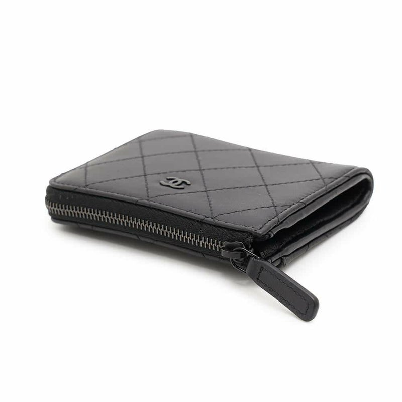 シャネル コインケース ココマーク マトラッセ L字ファスナー コンパクトウォレット カーフレザー AP3997 カードケース 黒