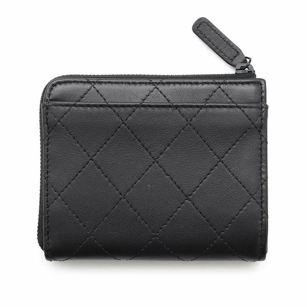 シャネル コインケース ココマーク マトラッセ L字ファスナー コンパクトウォレット カーフレザー AP3997 カードケース 黒