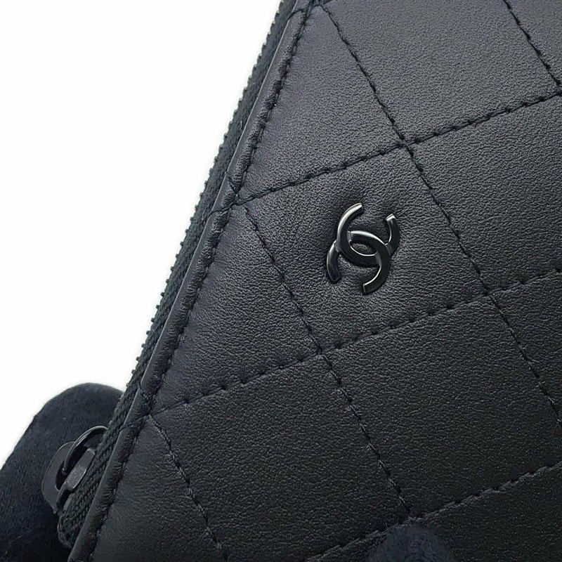 シャネル コインケース ココマーク マトラッセ L字ファスナー コンパクトウォレット カーフレザー AP3997 カードケース 黒