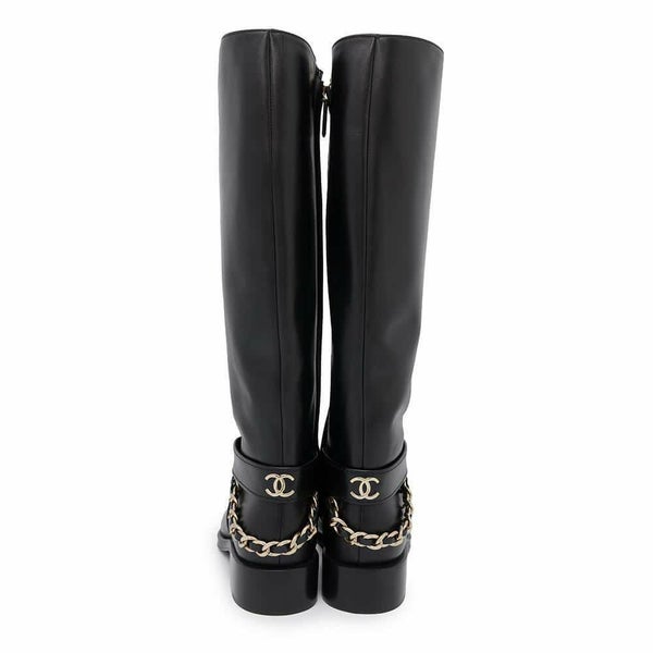 シャネル ロングブーツ ココマーク チェーン レディースサイズ37C G39171 CHANEL 靴 黒