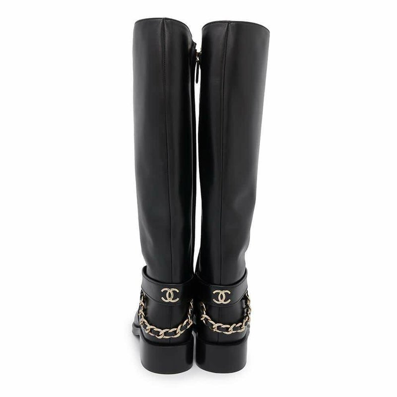 シャネル ロングブーツ ココマーク チェーン レディースサイズ37C G39171 CHANEL 靴 黒
