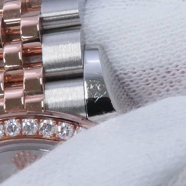 ロレックス レディ デイトジャスト SS/K18PG ダイヤベゼル 279381RBR ホワイトマザーオブパール文字盤 10Pダイヤ