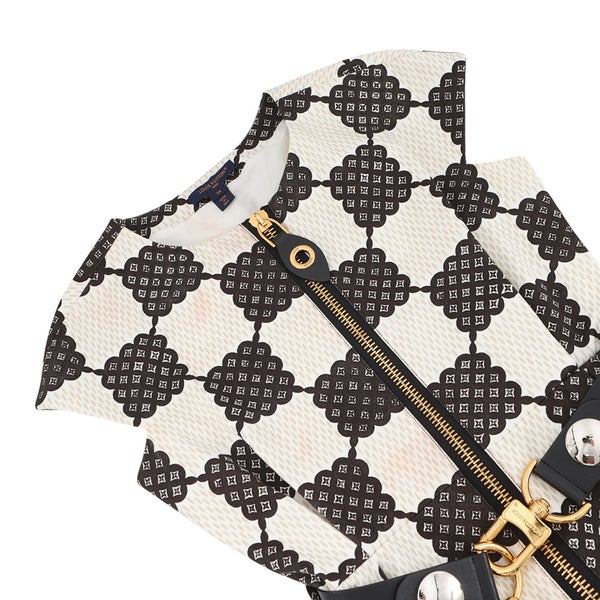 ルイヴィトン ワンピース ダミエディテール プリント コットン レディースサイズ34 LOUIS VUITTON 白 黒 ブラック