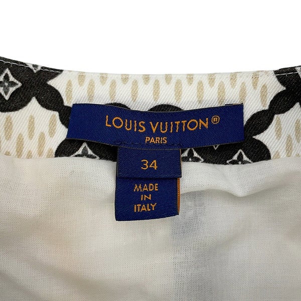 ルイヴィトン ワンピース ダミエディテール プリント コットン レディースサイズ34 LOUIS VUITTON 白 黒 ブラック