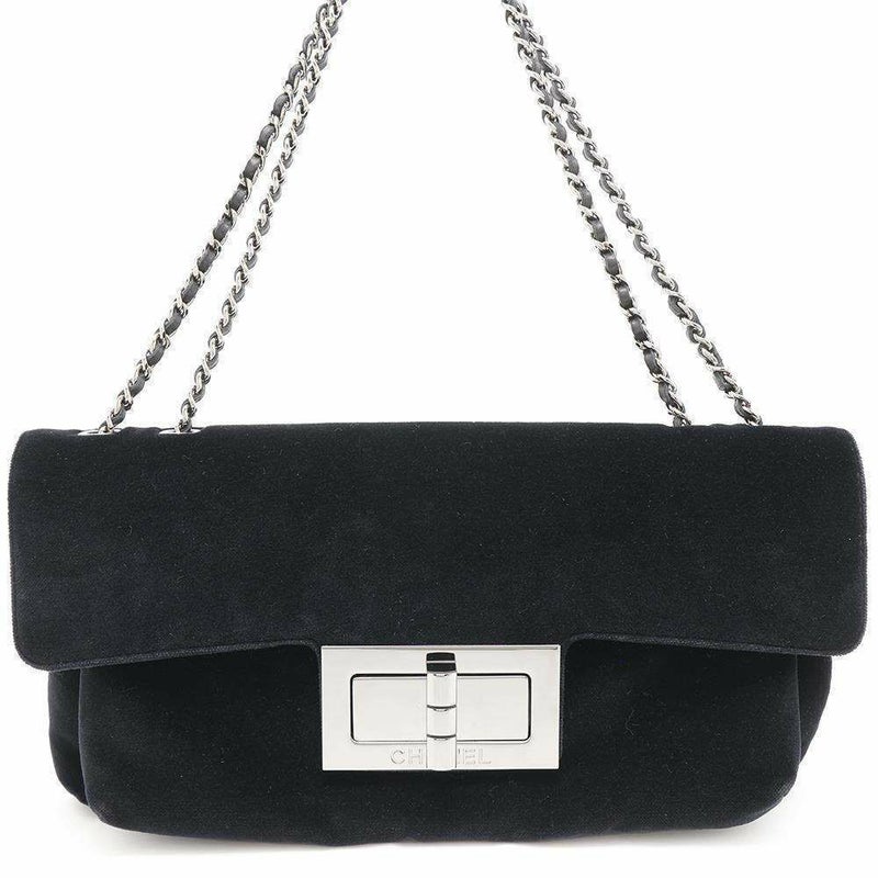 シャネル チェーンショルダーバッグ 2.55 ベロア CHANEL 黒