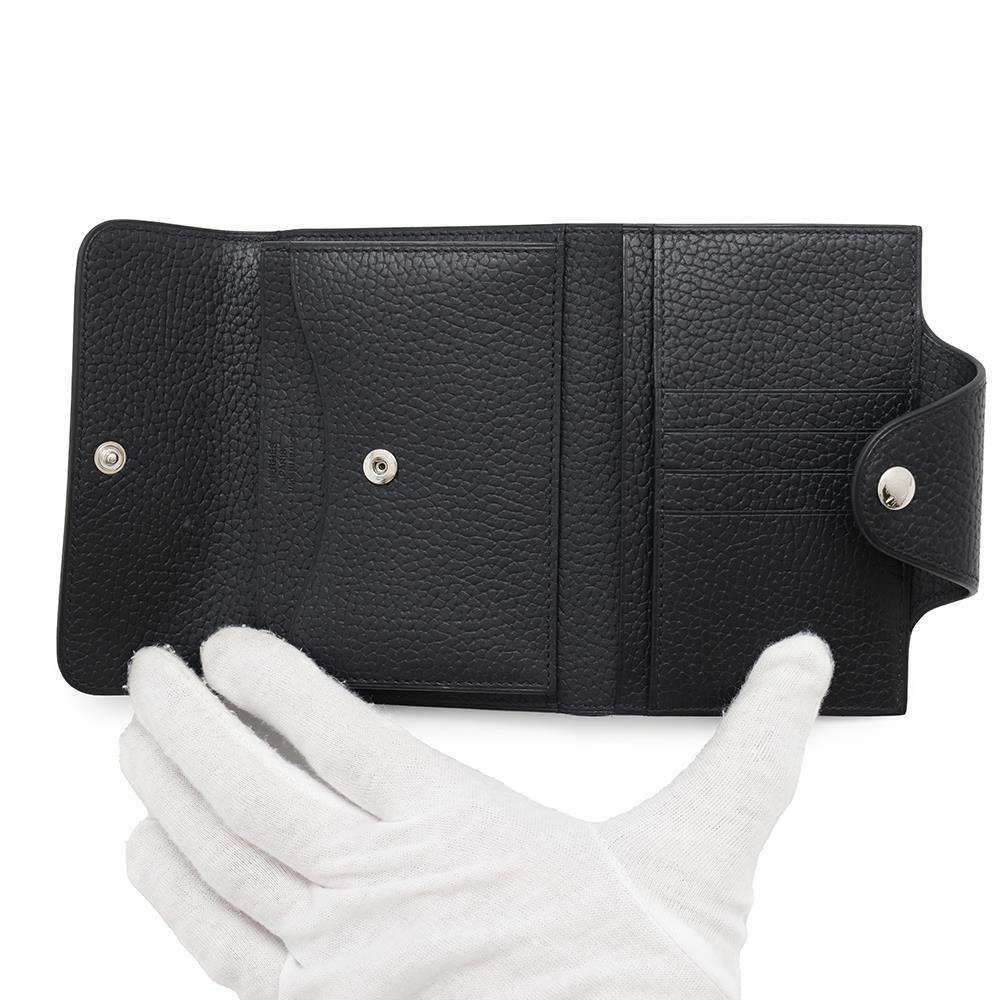 エルメス 二つ折り財布 イリアード コンパクト ブラック/シルバー金具