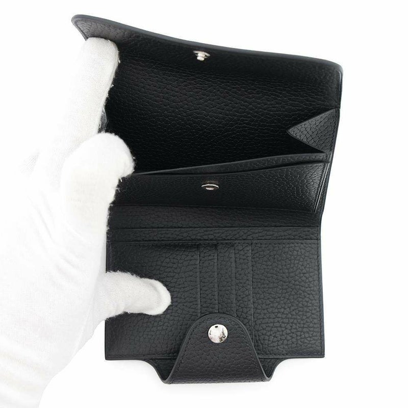 エルメス 二つ折り財布 イリアード コンパクト ブラック/シルバー金具 ヴァッシュ・ギャロップ・ドゥ・エルメス W刻印 黒