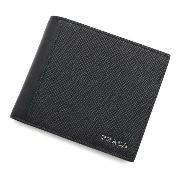 プラダ 二つ折り財布 サフィアーノ レザー ロゴPRADA 財布 メンズ 黒