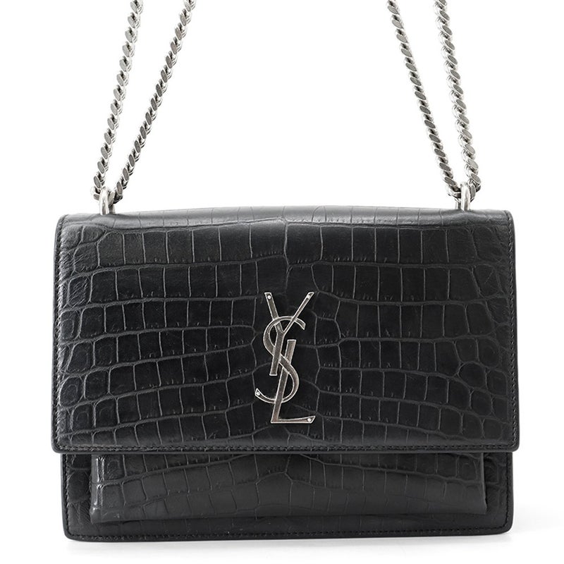 サンローランパリ チェーンショルダーバッグ サンセット ミディアム クロコ型押しレザー 442906 SAINT LAURENT PARIS 黒 2way